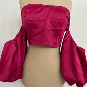 satin puff sleeve off the shoulder top